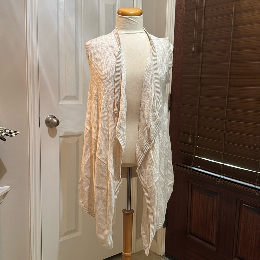 Banana Republic Factory Ivory Open-Front Knit Vest